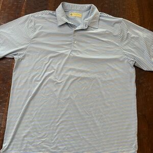 Donald Ross Men's Polo Shirt - Light Blue and White Stripes Size XXL
